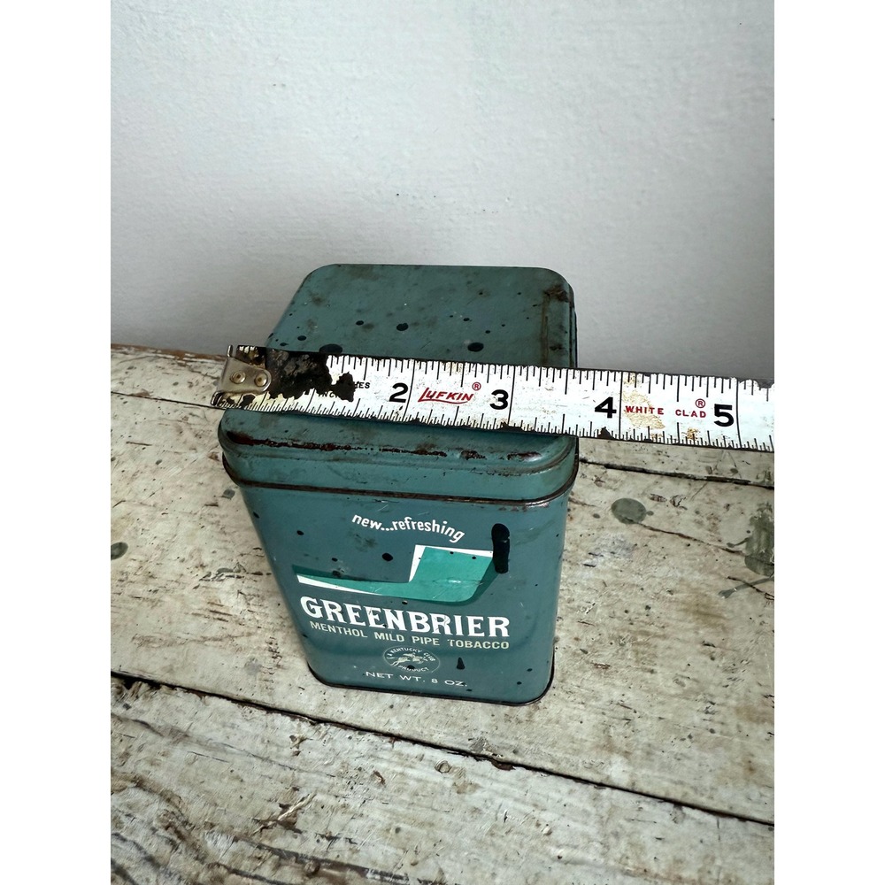 Vintage Greenbrier Tobacco Tin – Green Metal Advertising‎ Can USA - Picture 9 of 9
